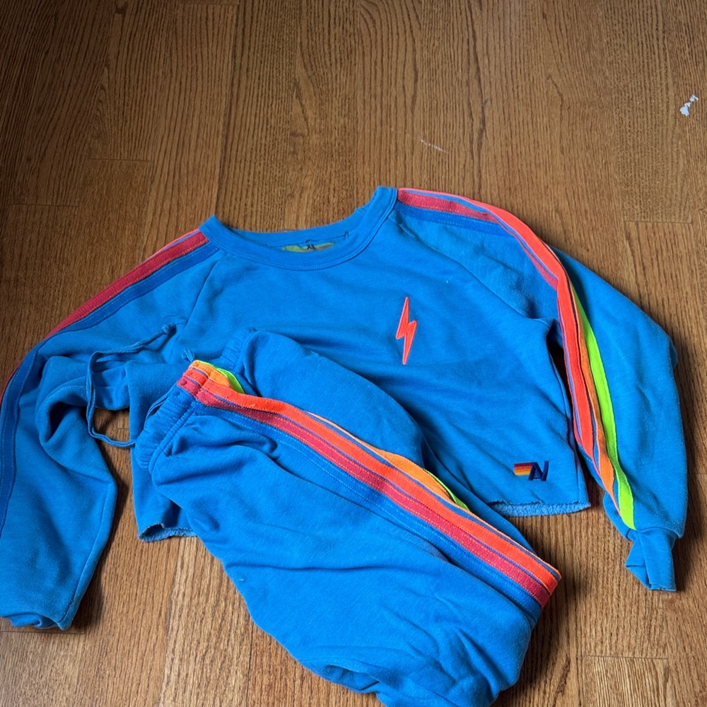 Aviator Nation Blue Sweatshirt & Hoodie Set with Rainbow Stripes